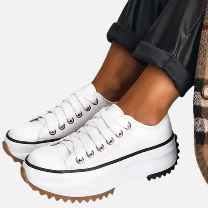 Homixa Gwen women's platform sneakers with lace-up closure, showcasing comfortable, stylish classic design in soft material.