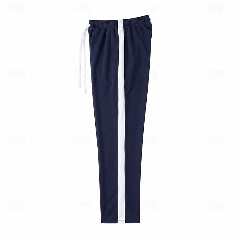 Harper & Wells Damian relaxed side-stripe sweatpants in neutral fabric, featuring comfortable fit and stylish side stripe details.