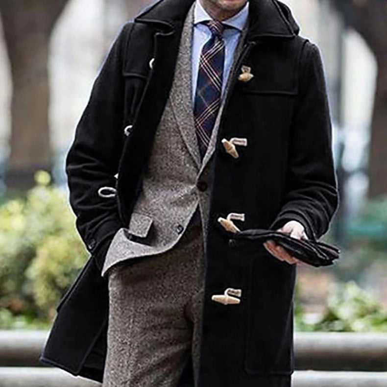 Men's classic duffle coat by Homixa featuring toggle front, broad collar, and patch pockets, designed for a timeless, traditional look.