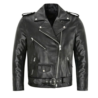 Men's black bomber jacket by Olive & Evy with adjustable belted hem and zippered chest pockets.