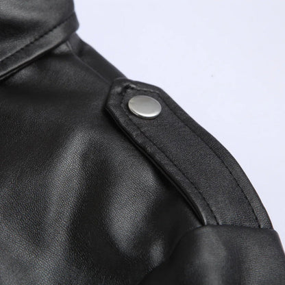 Men's black bomber jacket by Olive & Evy with adjustable belted hem and zippered chest pockets, stylish and modern outerwear.