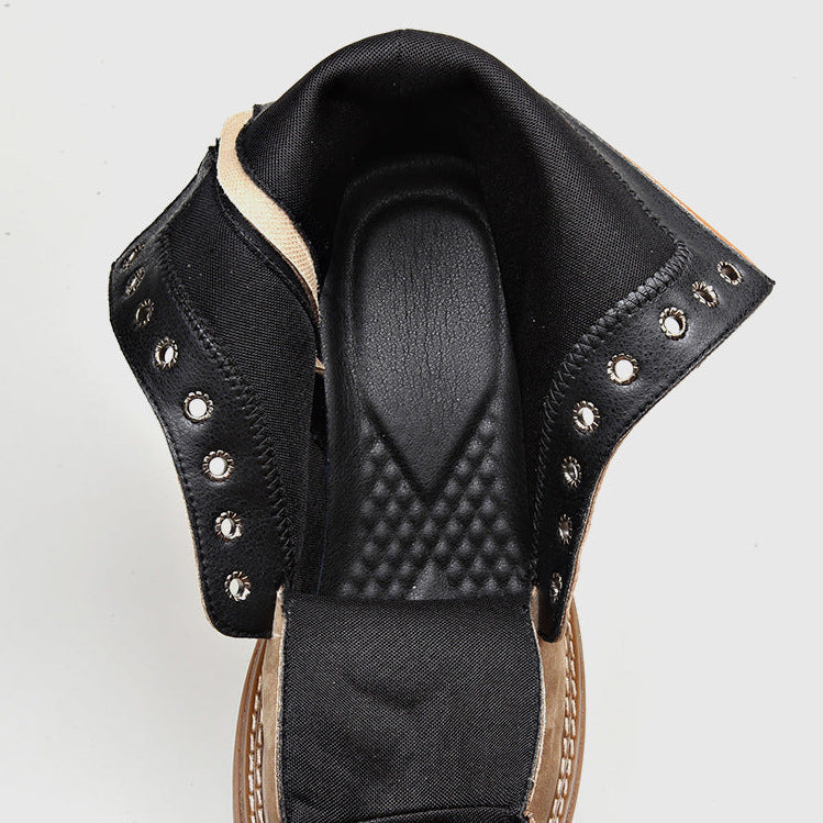 Homixa men's ankle boots with lace-up front, side zipper, round toe, and rugged lug sole, stylish men's shoes for casual wear.