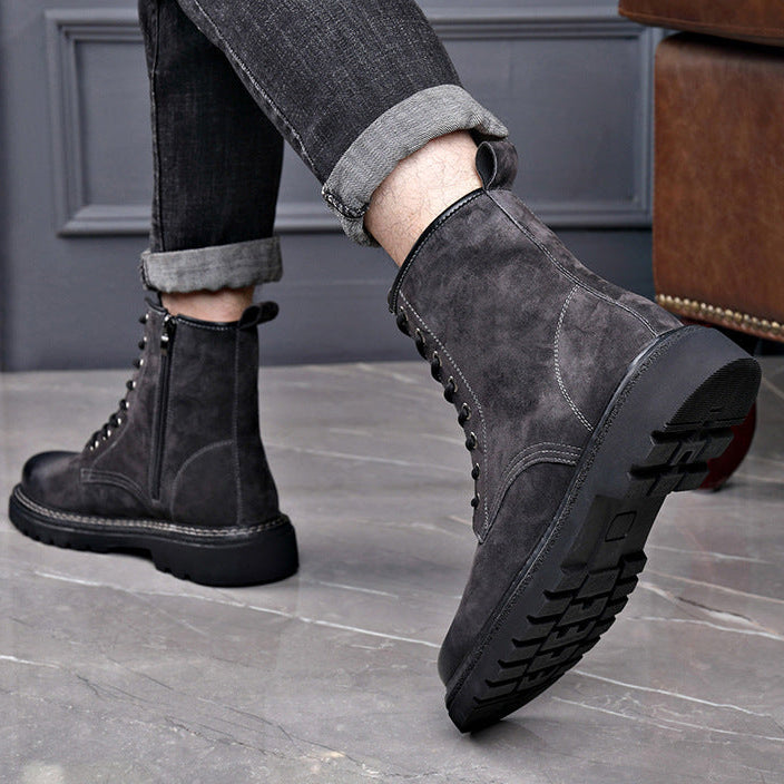 Men's Homixa ankle boots with lace-up front, side zipper, round toe, and lug sole, styled for casual or rugged wear.