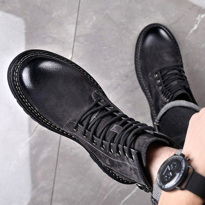 Homixa men's ankle boots with lace-up front, side zipper, round toe, and lug sole, stylish men's shoes boots for everyday wear.