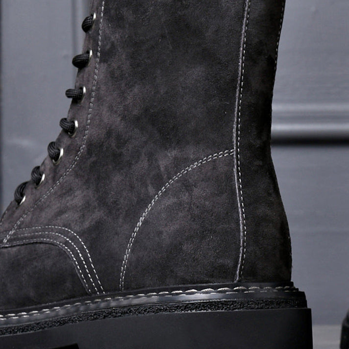 Homixa men's ankle boots with lace-up front, side zipper, round toe, and rugged lug sole, stylish men's shoes for casual wear.