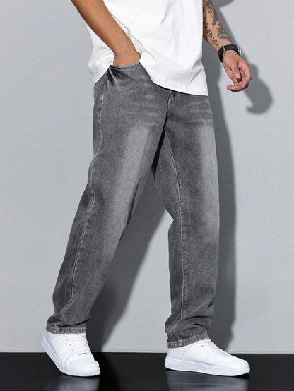 Men's baggy denim jeans with zip fly and five pockets from Kate and Wendy, showcasing relaxed fit and classic jean style.