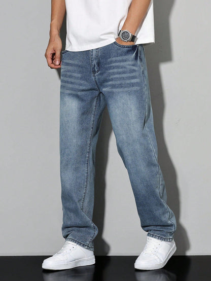 Men's baggy denim jeans by Kate and Wendy with zip fly and five-pocket design, shown in a casual, relaxed fit style.