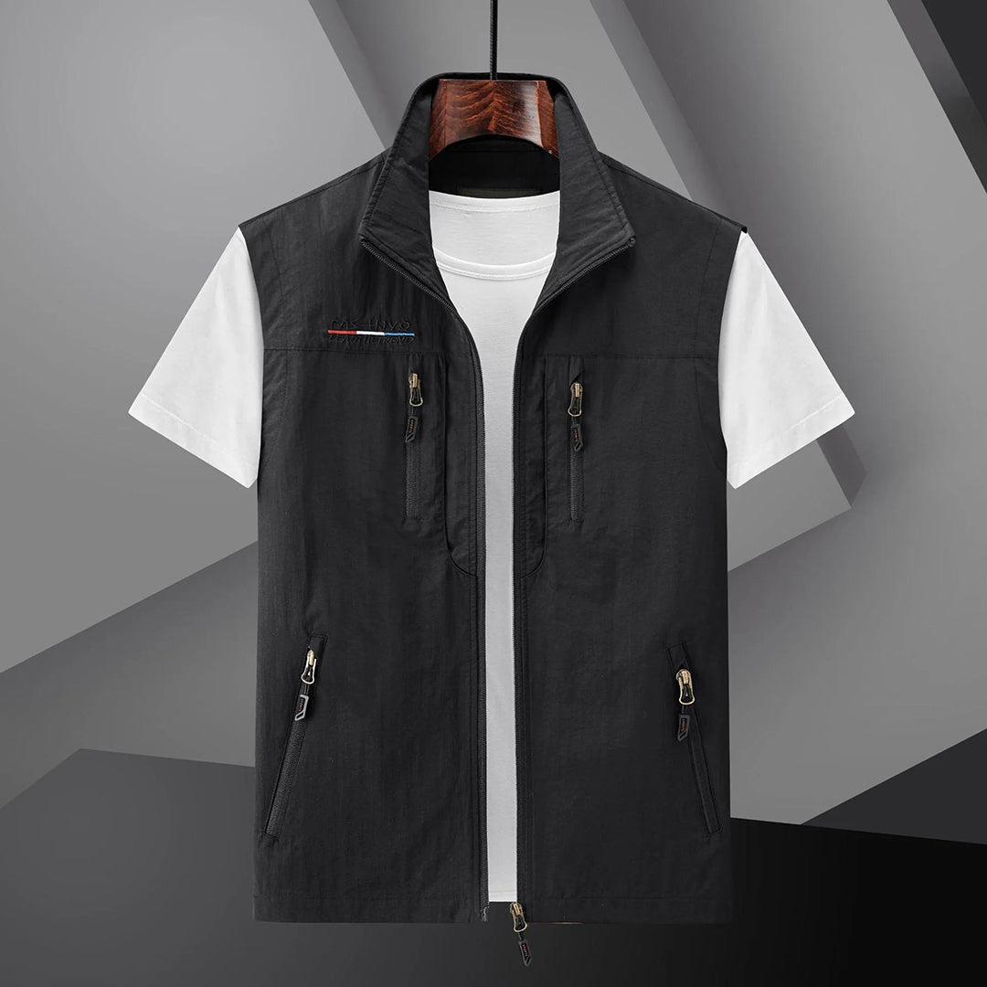 Homixa men's casual utility vest with multiple pockets and relaxed fit, shown with front view and adjustable straps