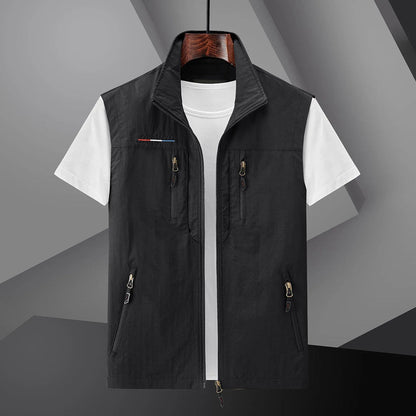 Homixa men's casual utility vest with multiple pockets and relaxed fit, shown with front view and adjustable straps