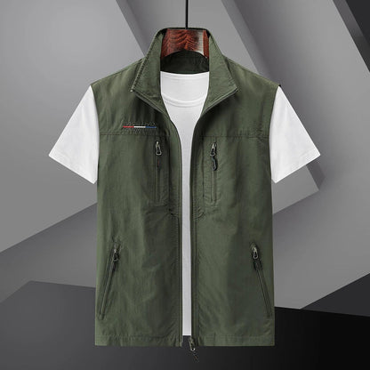 Men's casual utility vest by Homixa with multiple functional pockets and a relaxed fit, shown in a neutral color.