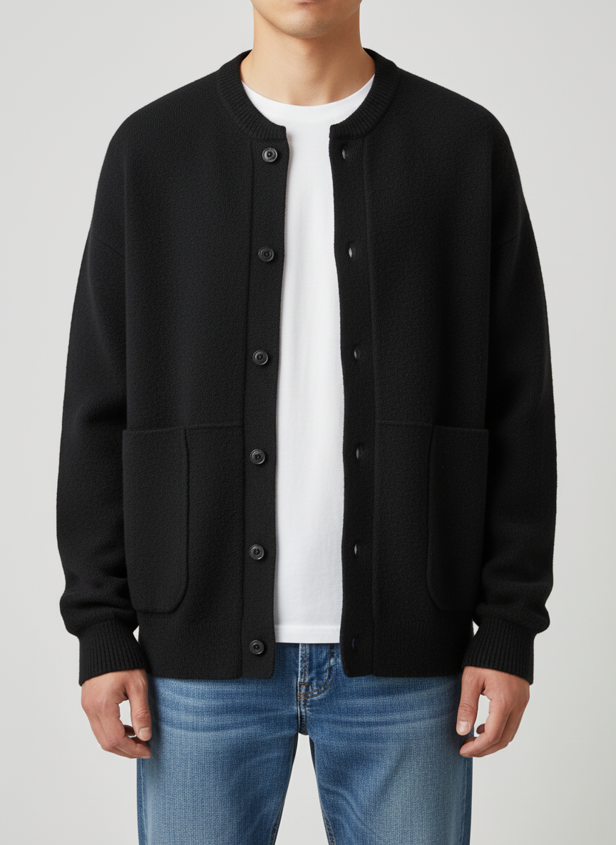 Men's Homixa casual crew-neck cardigan sweater with button-front closure, soft knit fabric, and classic fit for everyday style.