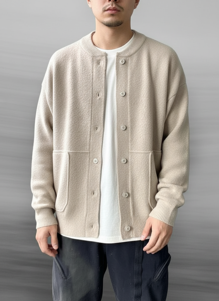 Men's casual crew-neck cardigan sweater with button-front closure, by Homixa, featuring a classic design and comfortable fit.