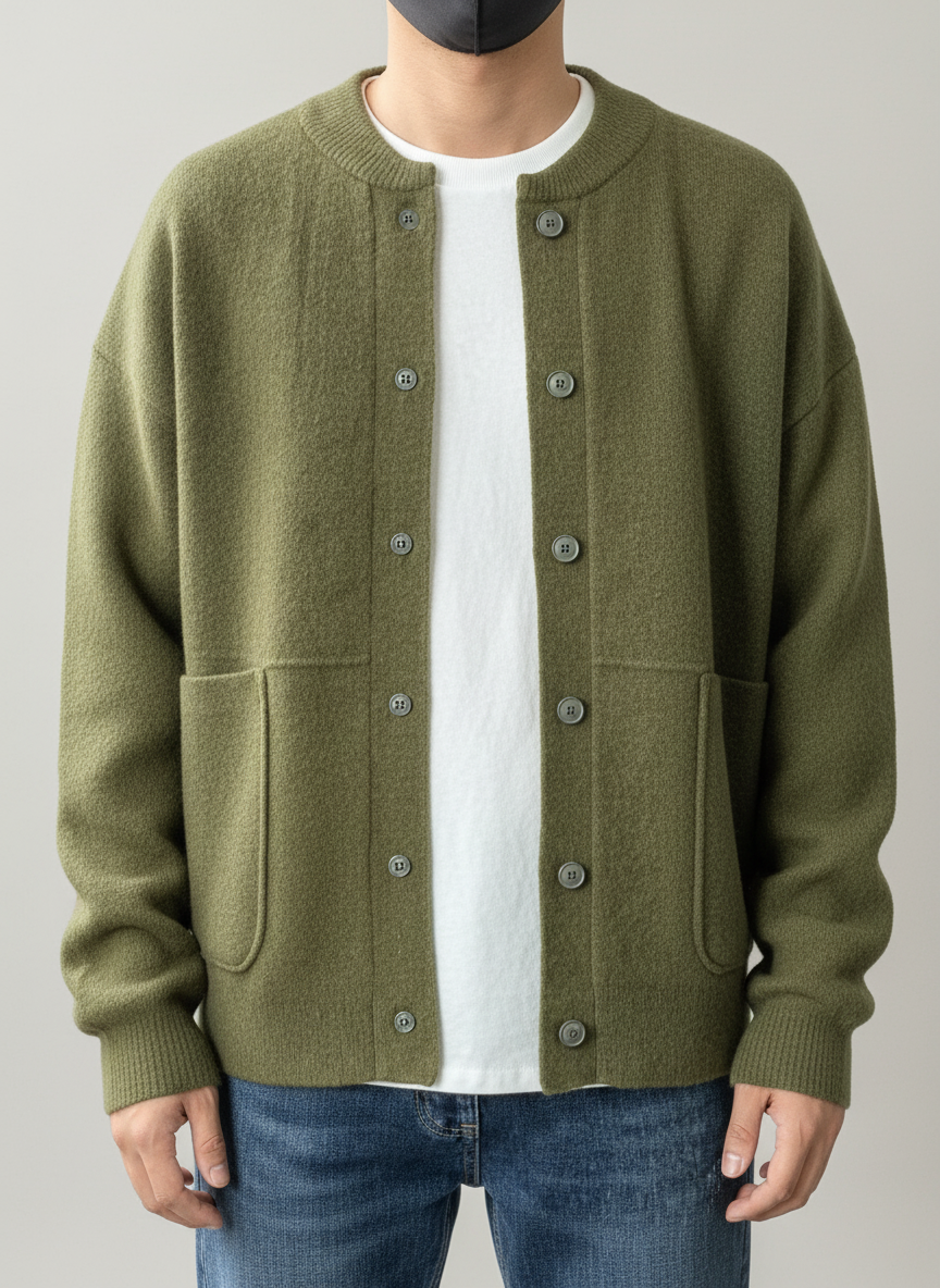 Men's casual crew-neck cardigan sweater by Homixa with button-front closure, featuring a classic design and comfortable fit.