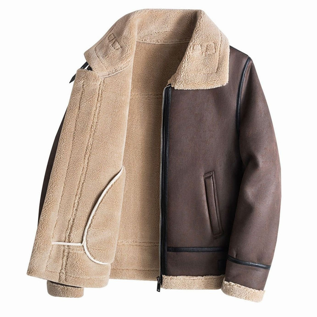 Men's Homixa aviator jacket with faux-shearling lining, zip-up front, leather finish, and classic aviator style.