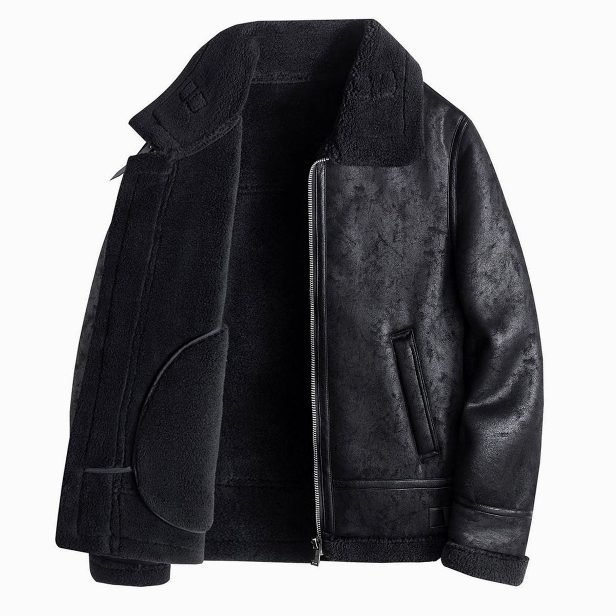 Men's Homixa aviator jacket with faux shearling lining, leather finish, zip-up front, and classic aviator style.
