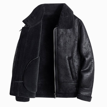 Men's Homixa aviator jacket with faux shearling lining, leather finish, zip-up front, and classic aviator style.