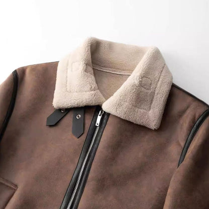 Men's Homixa aviator jacket with faux shearling lining, leather finish, and zip-up front, stylish and warm for cold weather.