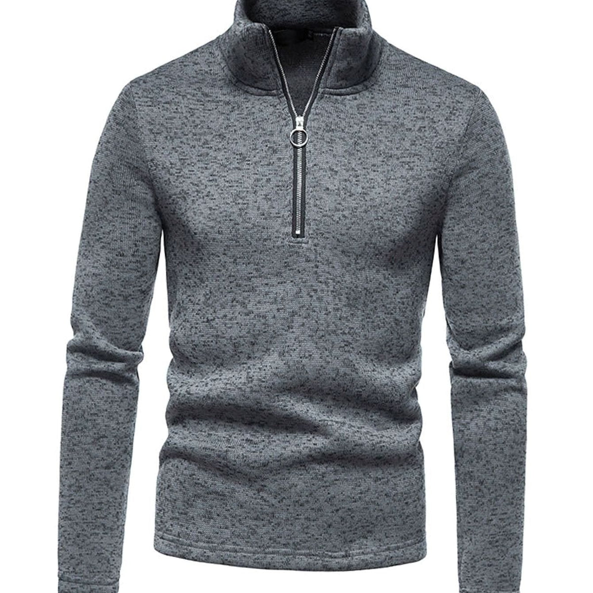 Men's fall-to-winter knit quarter-zip sweater with stand collar by Homixa, featuring a regular fit and half-zip design.