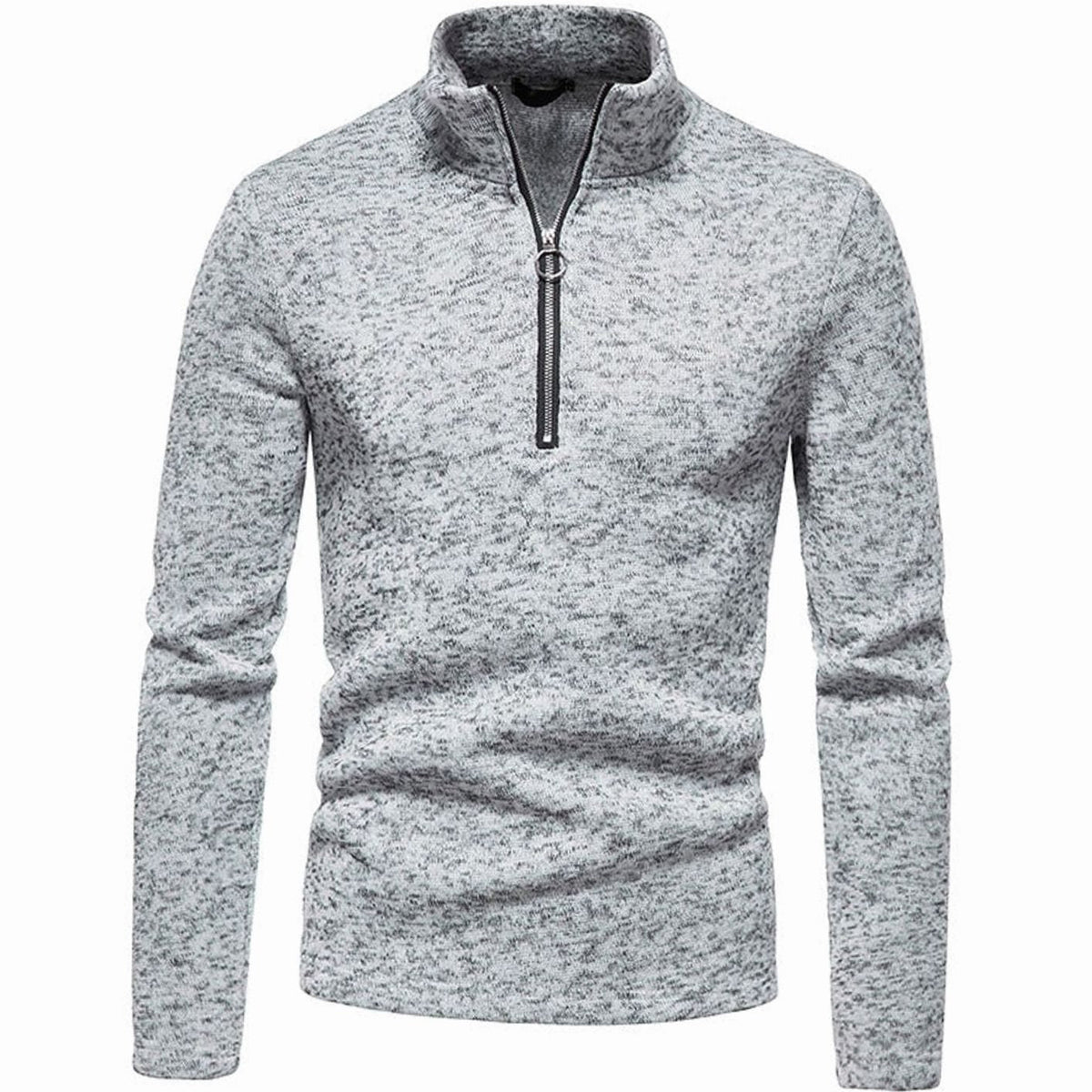 Men's fall-to-winter regular-fit knit quarter-zip sweater with stand collar by Homixa, shown in a neutral color.