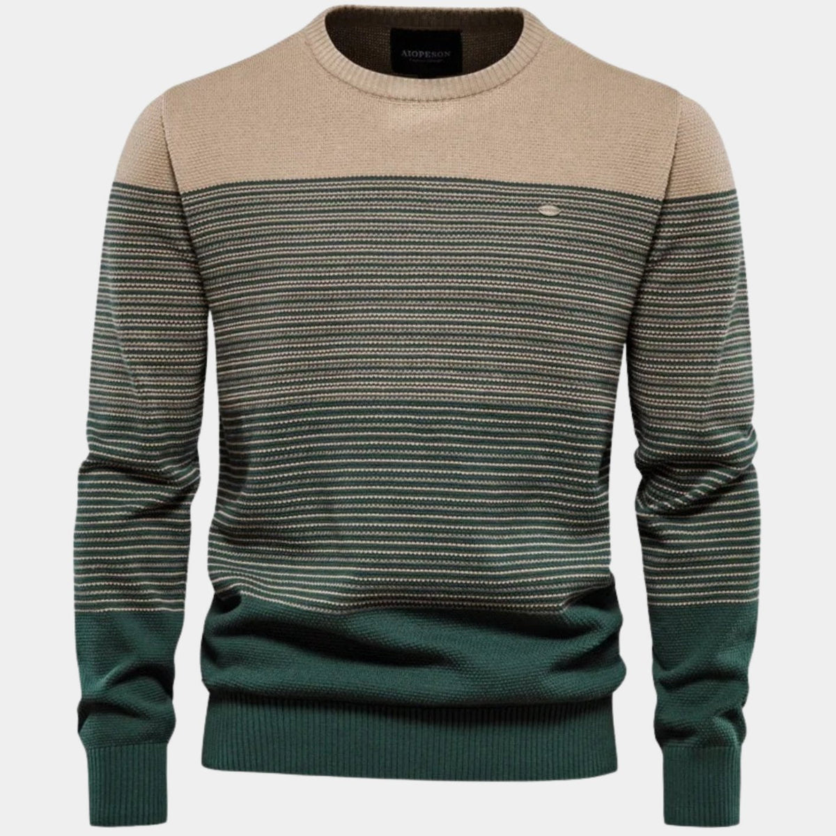 Men's Homixa striped knit pullover with crew neck, ribbed cuffs, and gradient stripe design.