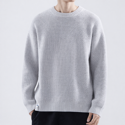 Men's Homixa crew-neck sweater with fine texture, ribbed collar, cuffs, and hem, designed for a comfortable fit.