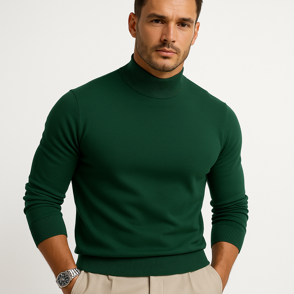 Men's Homixa fitted ribbed-knit turtleneck sweater with long sleeves, perfect for layering and casual styling.