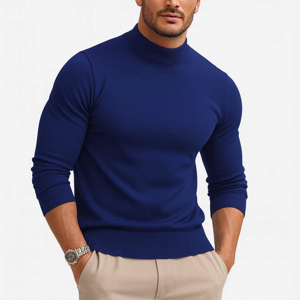 Homixa men's fitted ribbed-knit turtleneck sweater with long sleeves, perfect for layering and casual winter wear.