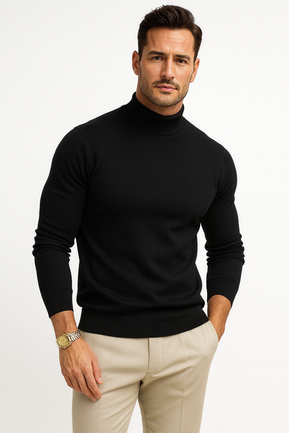 Homixa men's fitted ribbed-knit turtleneck sweater with long sleeves, ideal for layering, displayed on a neutral background.