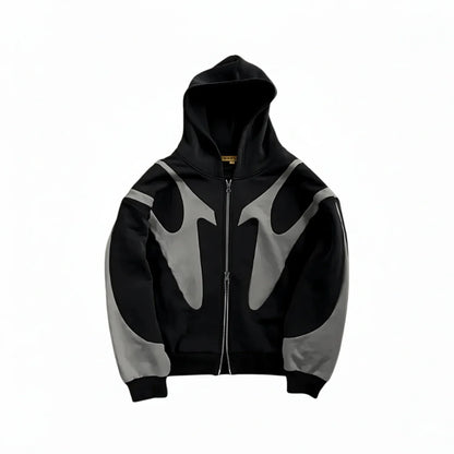Men's Homixa full-zip graphic hoodie with long sleeves and a relaxed silhouette, featuring bold graphic design on the front.