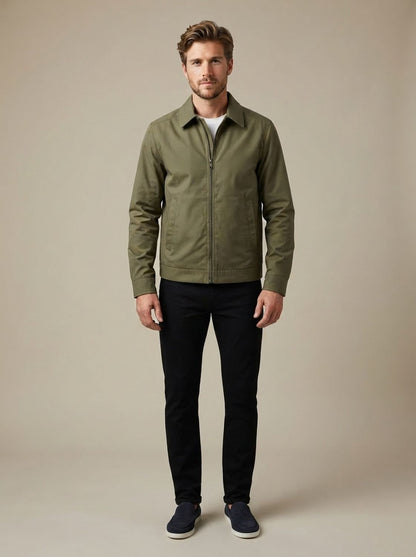 Men's Homixa Harrington bomber jacket with plaid lining, zip front, and angled pockets, showcasing a stylish outerwear design.