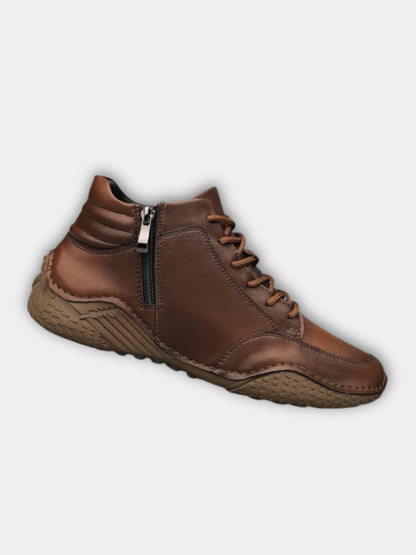 Homixa men's lace-up ankle boots with side zip, round toe, and a comfortable fit, featuring stylish leather material.
