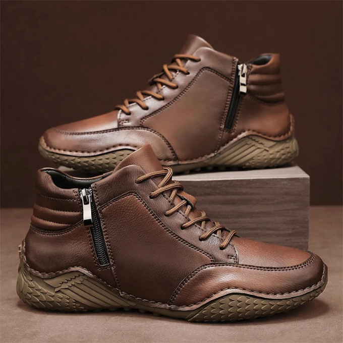 Homixa men's lace-up ankle boots with side zip, round toe, and comfortable fit, showcasing stylish men's shoe design.