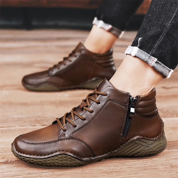 Homixa men's lace-up ankle boots with side zip, round toe, and comfortable fit, shown in a side view.