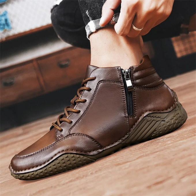 Homixa men's lace-up ankle boots with side zip, round toe, and comfortable fit, featuring stylish men's shoes and boots design.