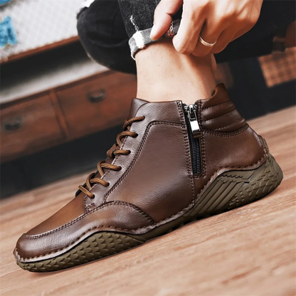 Homixa men's lace-up ankle boots with side zip, round toe, and comfortable fit, featuring stylish men's shoes and boots design.