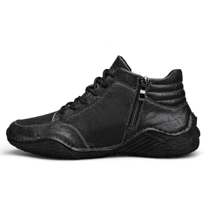 Homixa men's lace-up ankle boots with side zip, round toe, and comfortable fit, featuring stylish leather design.