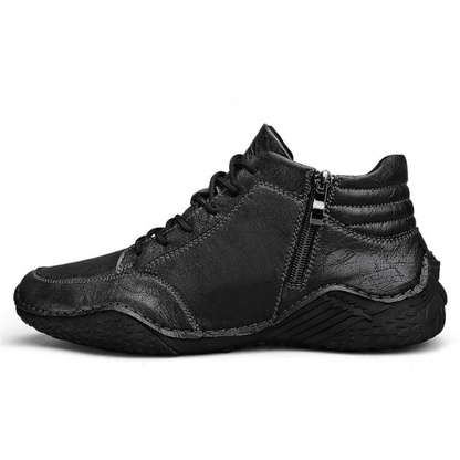 Homixa men's lace-up ankle boots with side zip, round toe, and comfortable fit, featuring stylish leather design.