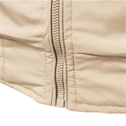 Men's lightweight fall bomber jacket by Homixa with striped ribbed trim, zip front, and sleek green design.
