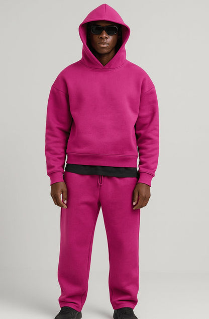 Homixa men's oversized hoodie and jogger tracksuit set with drawstring hood and elastic waistband, casual athletic wear.
