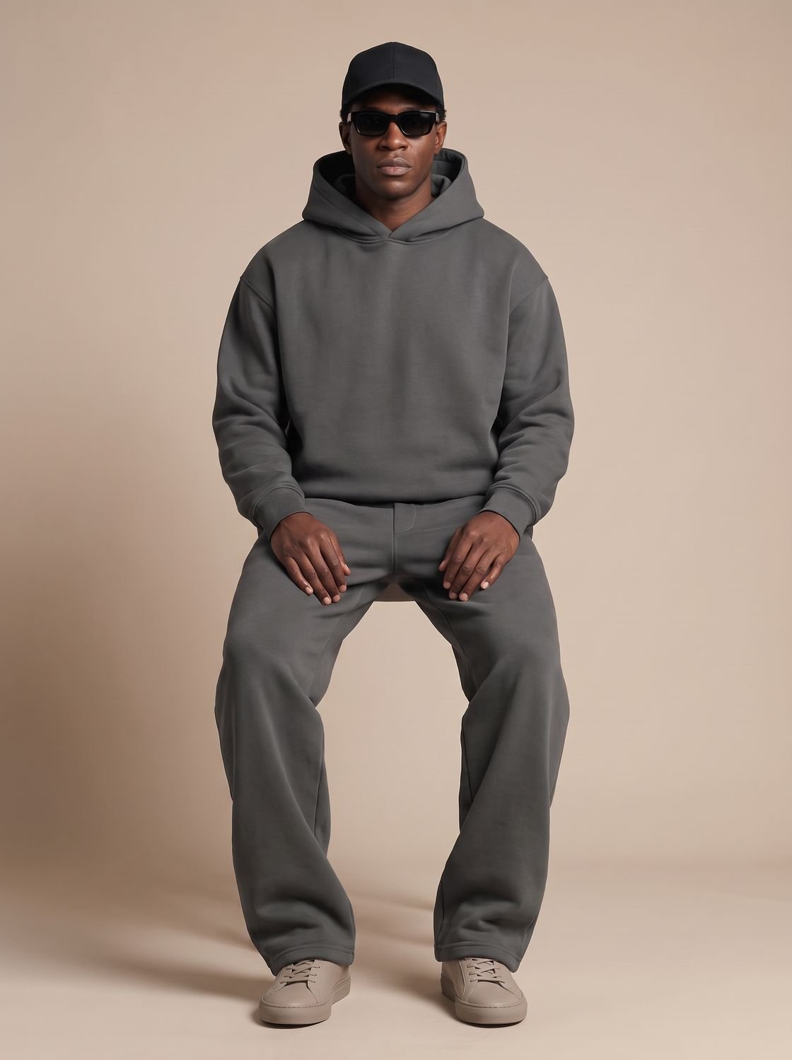 Men's oversized Homixa tracksuit with drawstring hoodie and elastic waist joggers, casual athleticwear for comfortable fit.