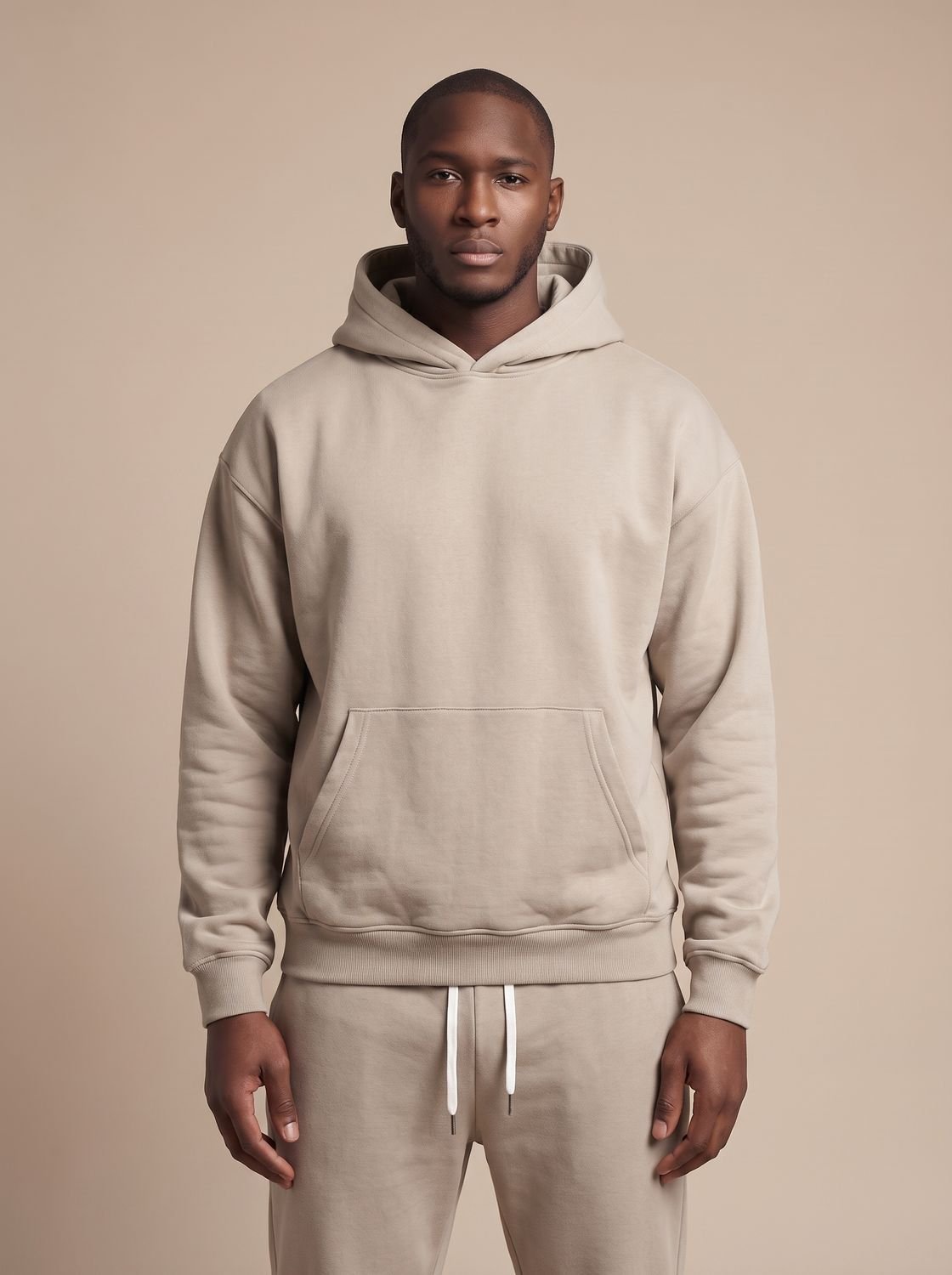 Men's oversized Homixa tracksuit with drawstring hoodie and elastic waist joggers, casual athletic wear in black.