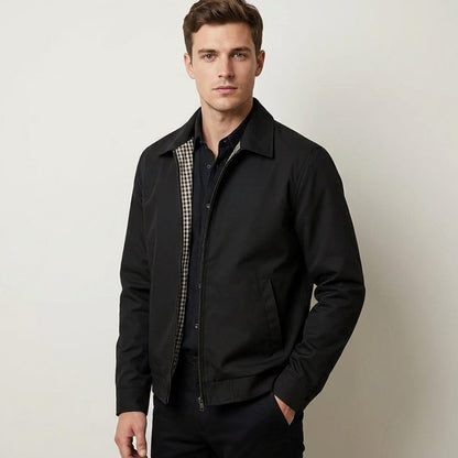 Men's plaid-lined Harrington bomber jacket with zip front and shirt collar, stylish Homixa jacket for casual wear