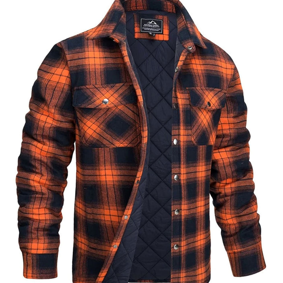 Men's plaid quilted winter jacket in overshirt style with two chest pockets, Homixa men's outerwear, warm and stylish for winter.