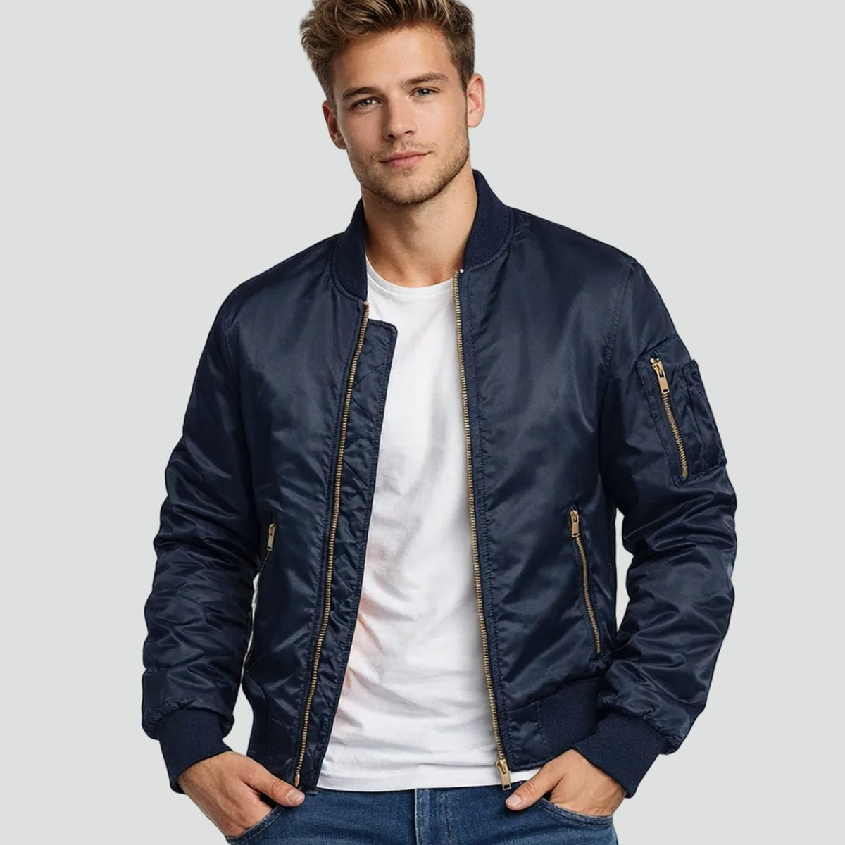 Men's quilted winter bomber jacket by Homixa with zip front, elastic cuffs, and side pockets, ideal for cold weather.