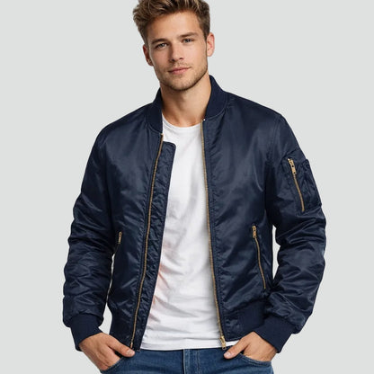 Men's quilted winter bomber jacket by Homixa with zip front, elastic cuffs, and side pockets, ideal for cold weather.