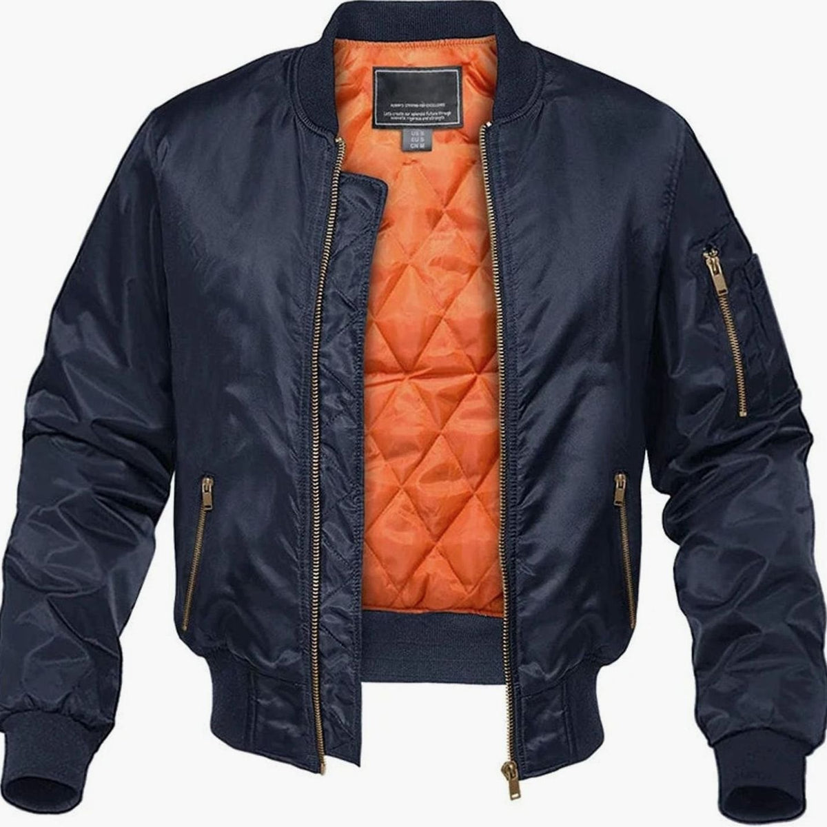 Men's quilted winter bomber jacket by Homixa with zip front, elastic cuffs, and side pockets, suitable for cold weather.