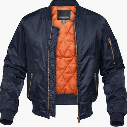 Men's quilted winter bomber jacket by Homixa with zip front, elastic cuffs, and side pockets, suitable for cold weather.