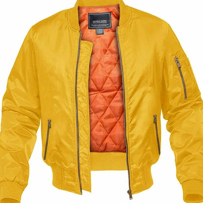 Men's quilted winter bomber jacket by Homixa with zip front, elastic cuffs, and side pockets, designed for warmth and style.