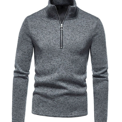 Men's Homixa regular-fit fine-knit half-zip sweater with stand collar and ring pull, displayed on a model.