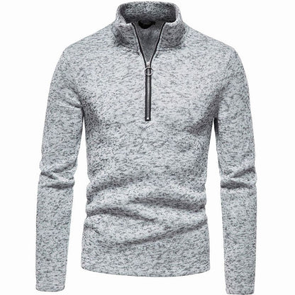 Men's regular-fit fine-knit half-zip sweater with stand collar and ring pull, stylish and comfortable Homixa knitwear.